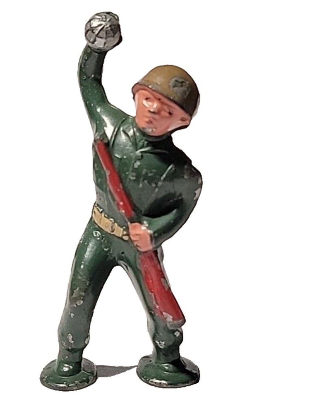 B243 Barclay Podfoot Toy Soldier Grenade Bomb Thrower Green Pod Foot Dimestore